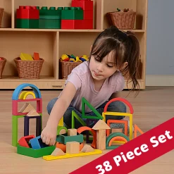 38-Piece Colorful Designer Blocks | Durable Hardwood Shapes for Creative Building