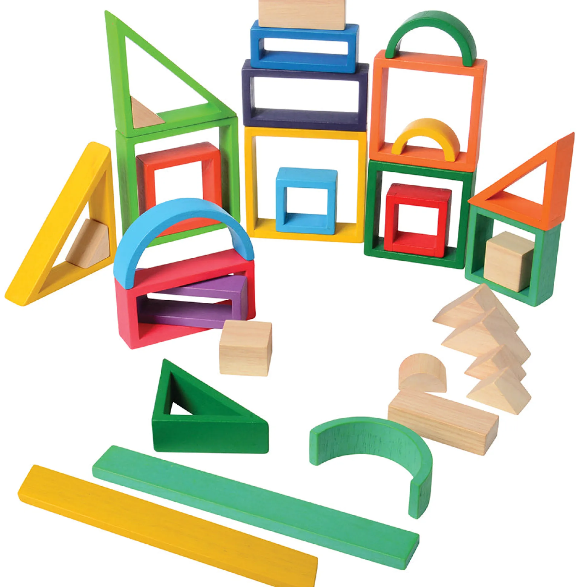 38-Piece Colorful Designer Blocks | Durable Hardwood Shapes for Creative Building