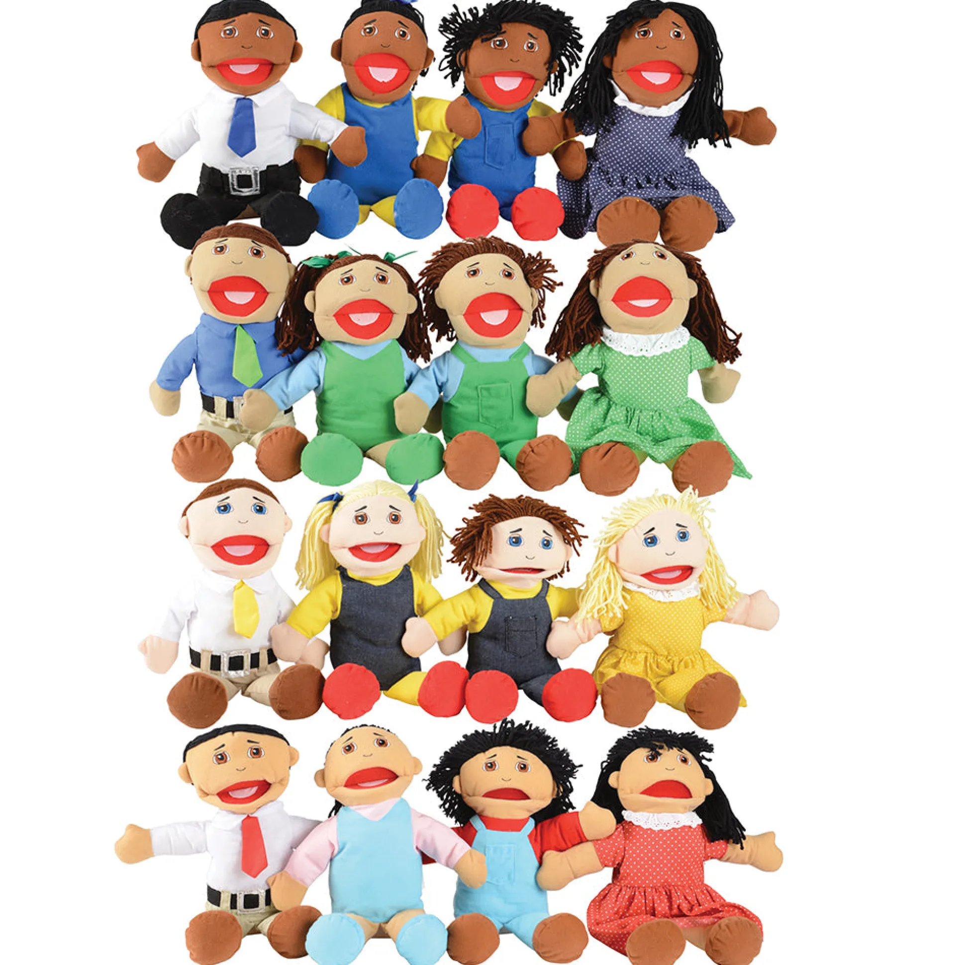 16-Piece Diverse Family Puppet Set | Full-Bodied Open Mouth Puppets