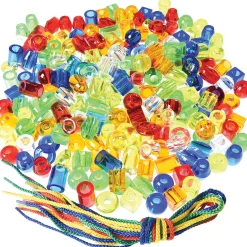 258-Piece Giant Transparent String Beads Set | 250 Light Table Lacing Beads with 8 Tipped Laces