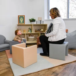 4-Piece 3-in-1 Adjustable Toddler Cube Chair Set | Elements Collection in Fog Blue, Sand, Coastal Green & Clay