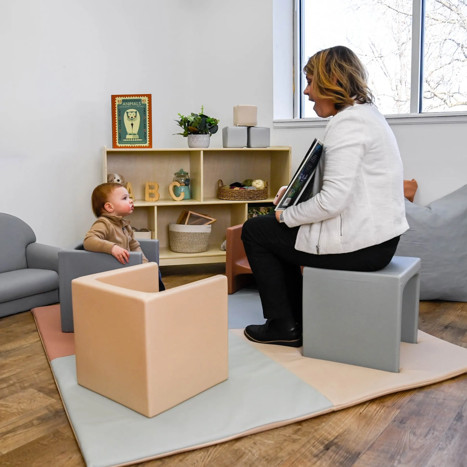 4-Piece 3-in-1 Adjustable Toddler Cube Chair Set | Elements Collection in Fog Blue, Sand, Coastal Green & Clay