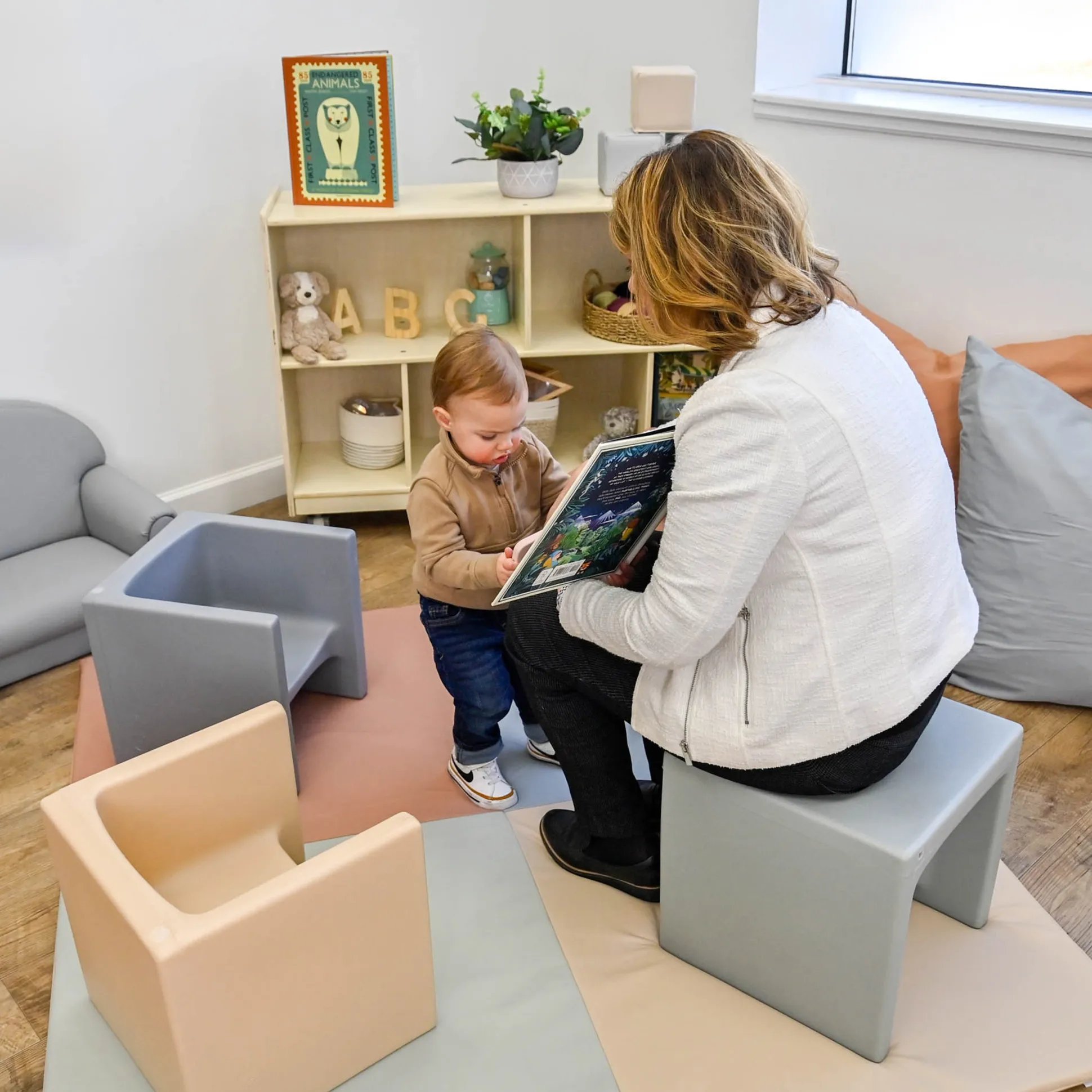 4-Piece 3-in-1 Adjustable Toddler Cube Chair Set | Elements Collection in Fog Blue, Sand, Coastal Green & Clay