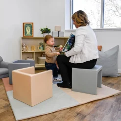 4-Piece 3-in-1 Adjustable Toddler Cube Chair Set | Elements Collection in Fog Blue, Sand, Coastal Green & Clay