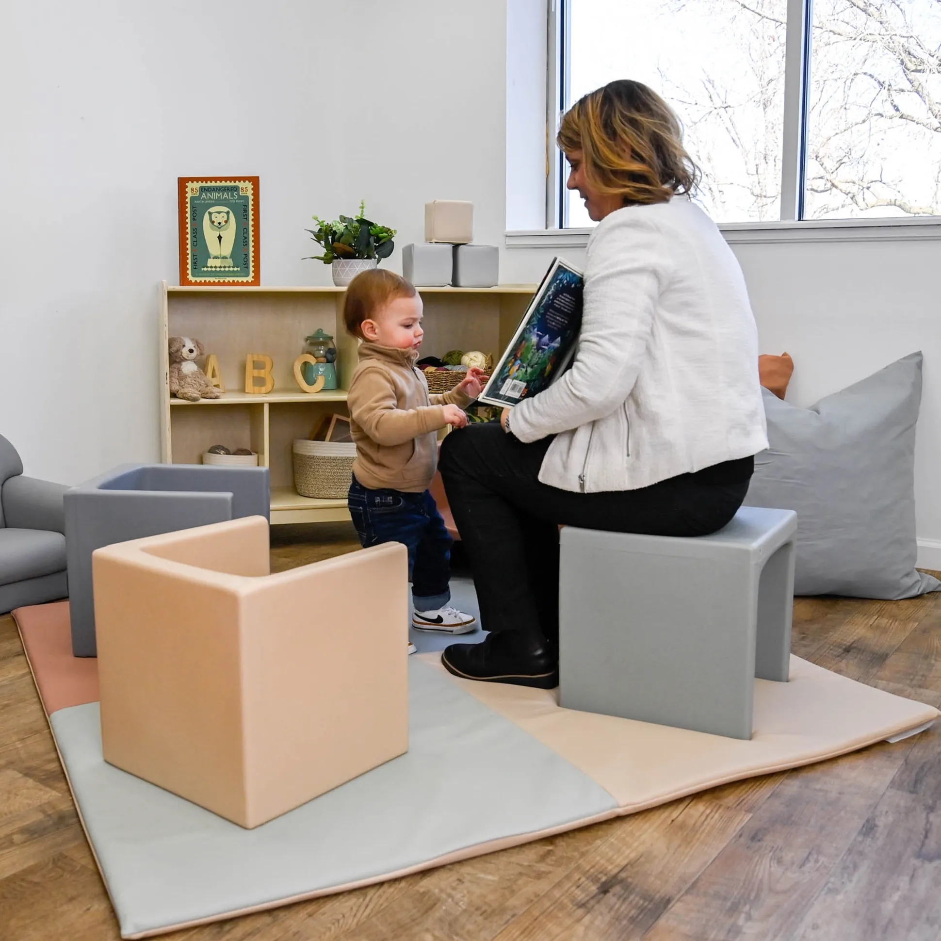 4-Piece 3-in-1 Adjustable Toddler Cube Chair Set | Elements Collection in Fog Blue, Sand, Coastal Green & Clay