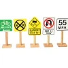 12-Piece Large Wooden International Traffic Sign Set | 11" Signs on 3" Bases for Classroom Safety Learning