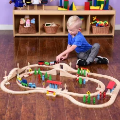 55-Piece Magnetic Wooden Train Set with Tracks, Bridges & Accessories | Classic BlockPlayset