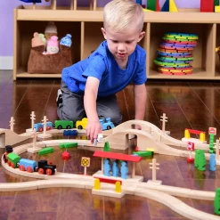 55-Piece Magnetic Wooden Train Set with Tracks, Bridges & Accessories | Classic BlockPlayset