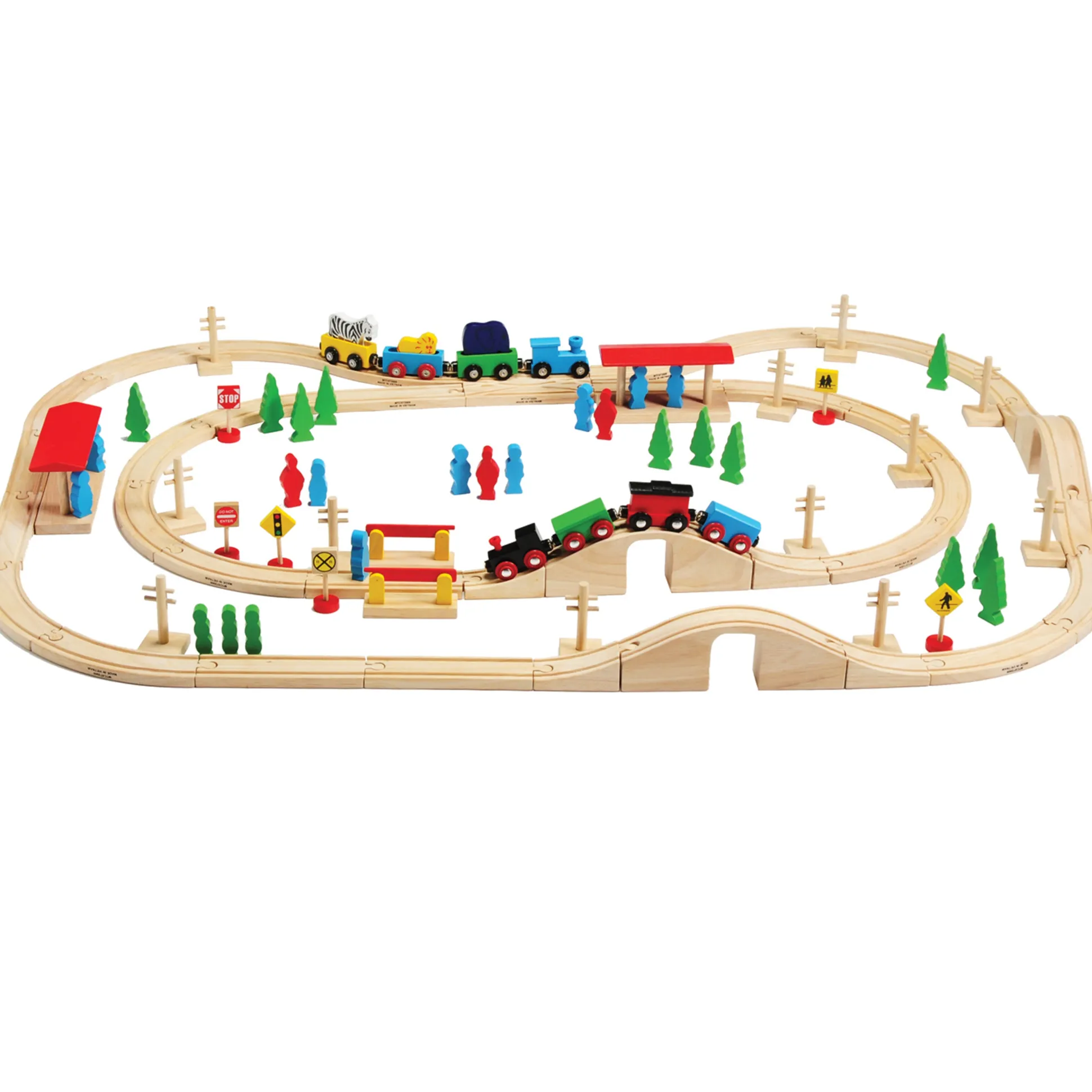 55-Piece Magnetic Wooden Train Set with Tracks, Bridges & Accessories | Classic BlockPlayset