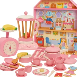 100+ Pieces | Wooden Pretend Play Mega Bundle | Dollhouse Set for Classrooms