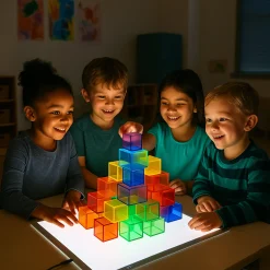 54-Piece Translucent Cube Blocks Set | Light Table STEM Building Manipulatives