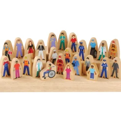 25-Piece Wooden Community Helpers Figures Set | Diverse Block Play People for Preschool Learning