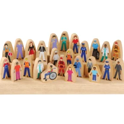 25-Piece Wooden Community Helpers Figures Set | Diverse Block Play People for Preschool Learning