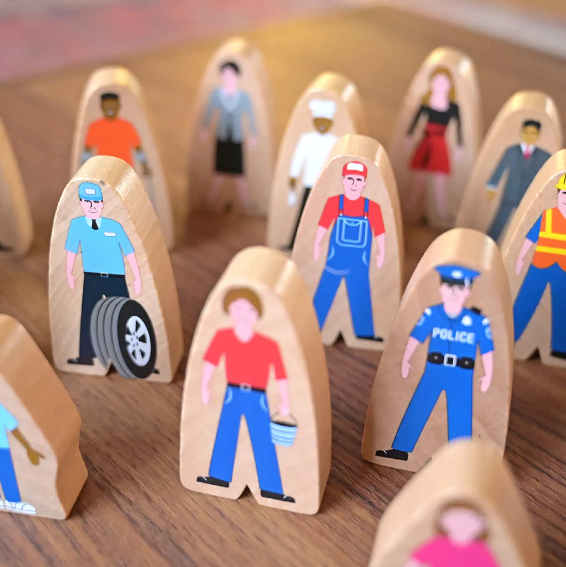 25-Piece Wooden Community Helpers Figures Set | Diverse Block Play People for Preschool Learning