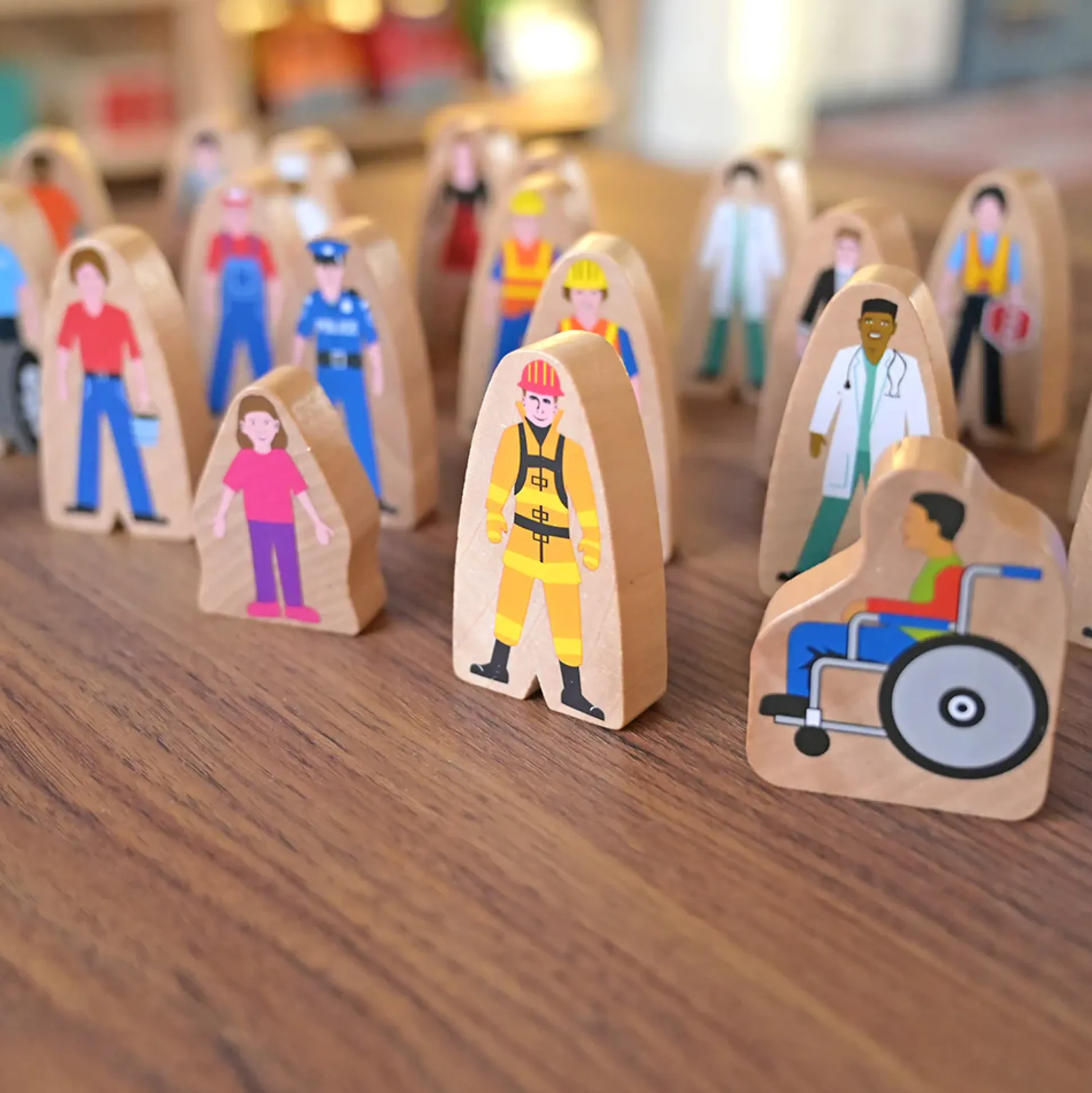 25-Piece Wooden Community Helpers Figures Set | Diverse Block Play People for Preschool Learning