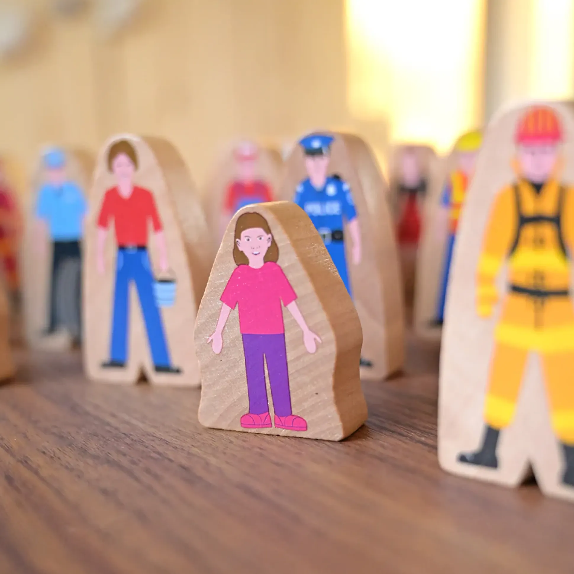 25-Piece Wooden Community Helpers Figures Set | Diverse Block Play People for Preschool Learning