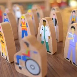 25-Piece Wooden Community Helpers Figures Set | Diverse Block Play People for Preschool Learning