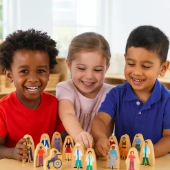 25-Piece Wooden Community Helpers Figures Set | Diverse Block Play People for Preschool Learning