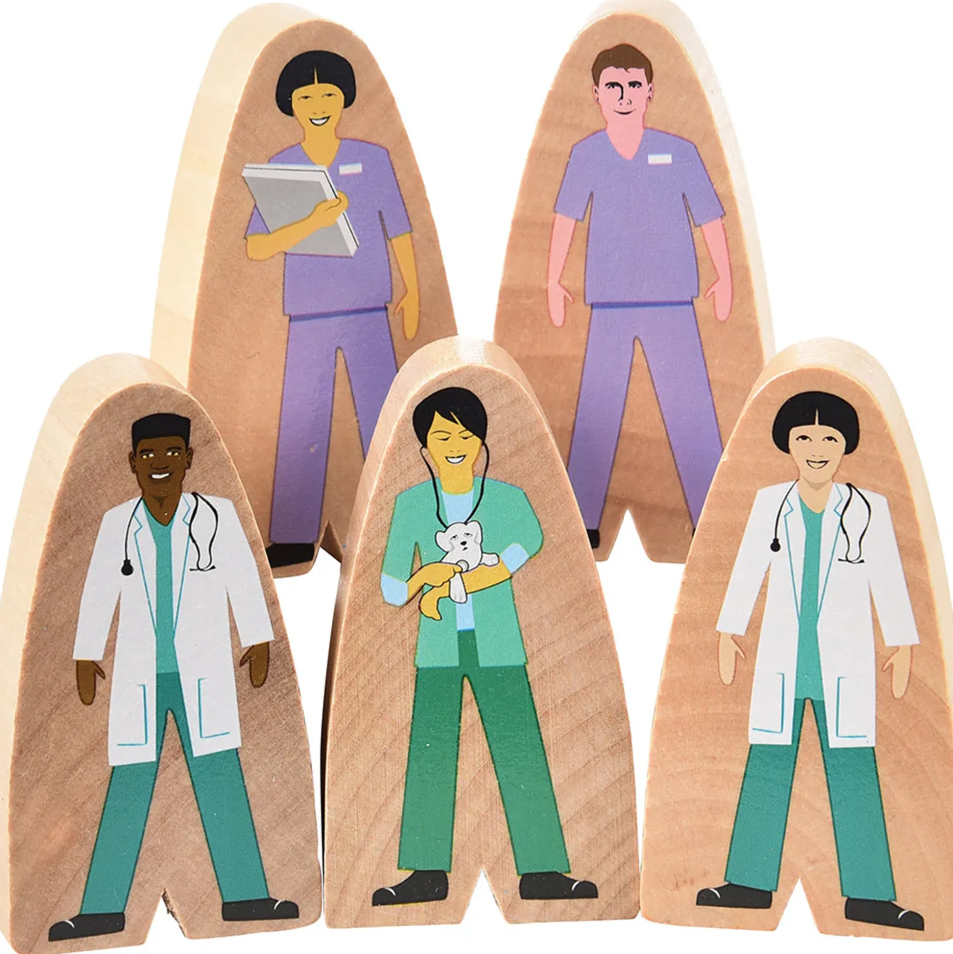25-Piece Wooden Community Helpers Figures Set | Diverse Block Play People for Preschool Learning