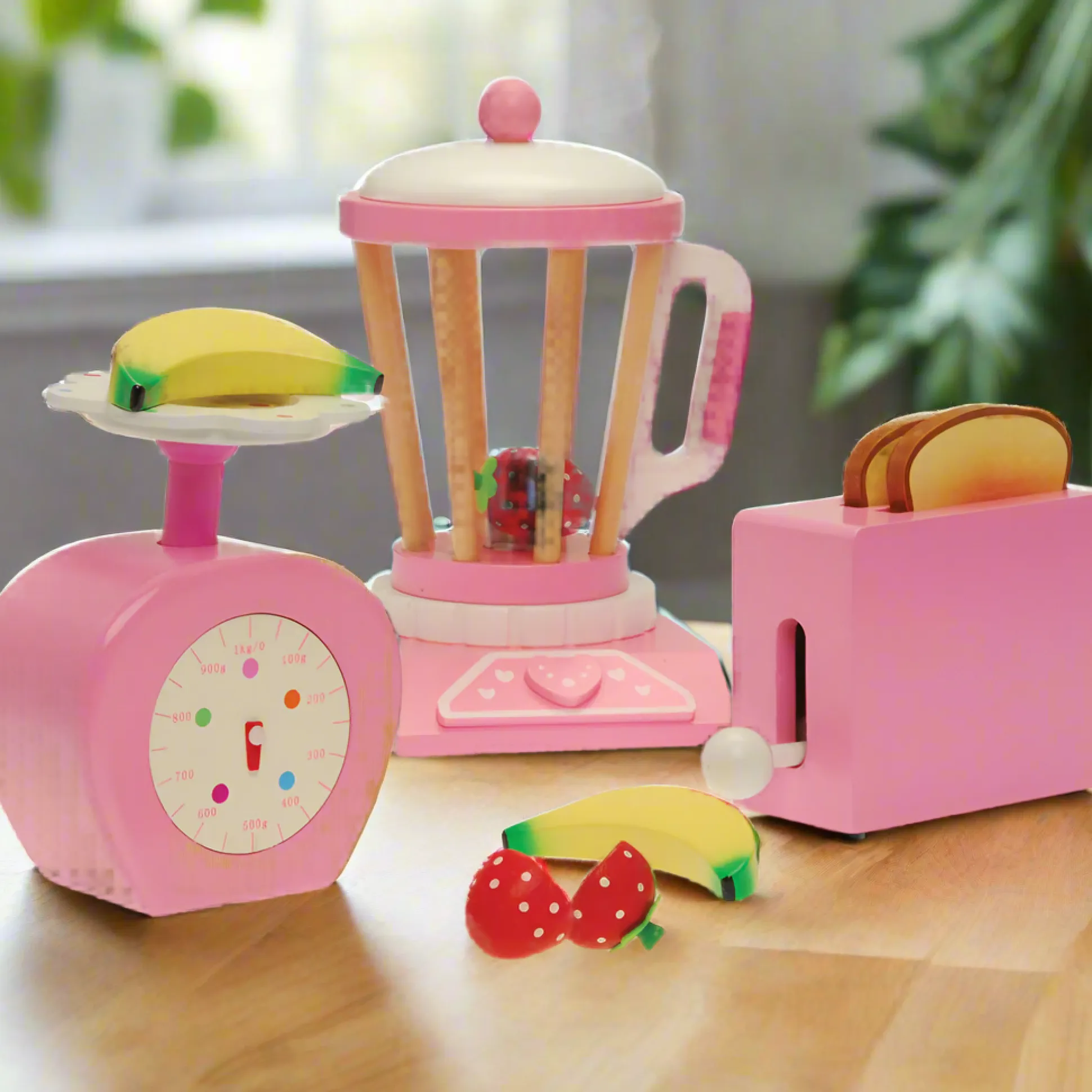 13-Piece Wooden Play Appliances Accessories Set with Blender, Toaster & Scale