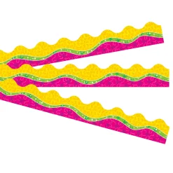Pink & Yellow Wavy Stars Classroom Border Trim