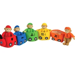 Play & Learn Monkey Train | Soft Velour Color & Number Matching Toy Set with Five Monkeys & Train Cars | English-Only Version