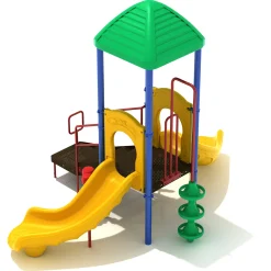 Powells Bay Dual Slide Playground Set | ADA-Compliant Outdoor Play Structure with Climber, Ship’s Wheel & Shade Roof for Ages 2–12