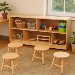 Preschool Wooden Stool Bundle | 4-Pack Durable Hardwood Classroom Seating
