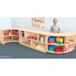 Quarter Circle Birch Classroom Storage Unit with Outer Shelves & Casters | 24" High Curved Organizer