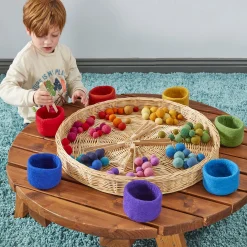 Rainbow Felt Bowls & Balls Set | Montessori Color Sorting, Counting, and Fine Motor Skills Learning Kit