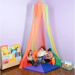 Rainbow Retreat Reading & Play Canopy | 8' Tall with Tie-Back Entrance & Colorful Netting