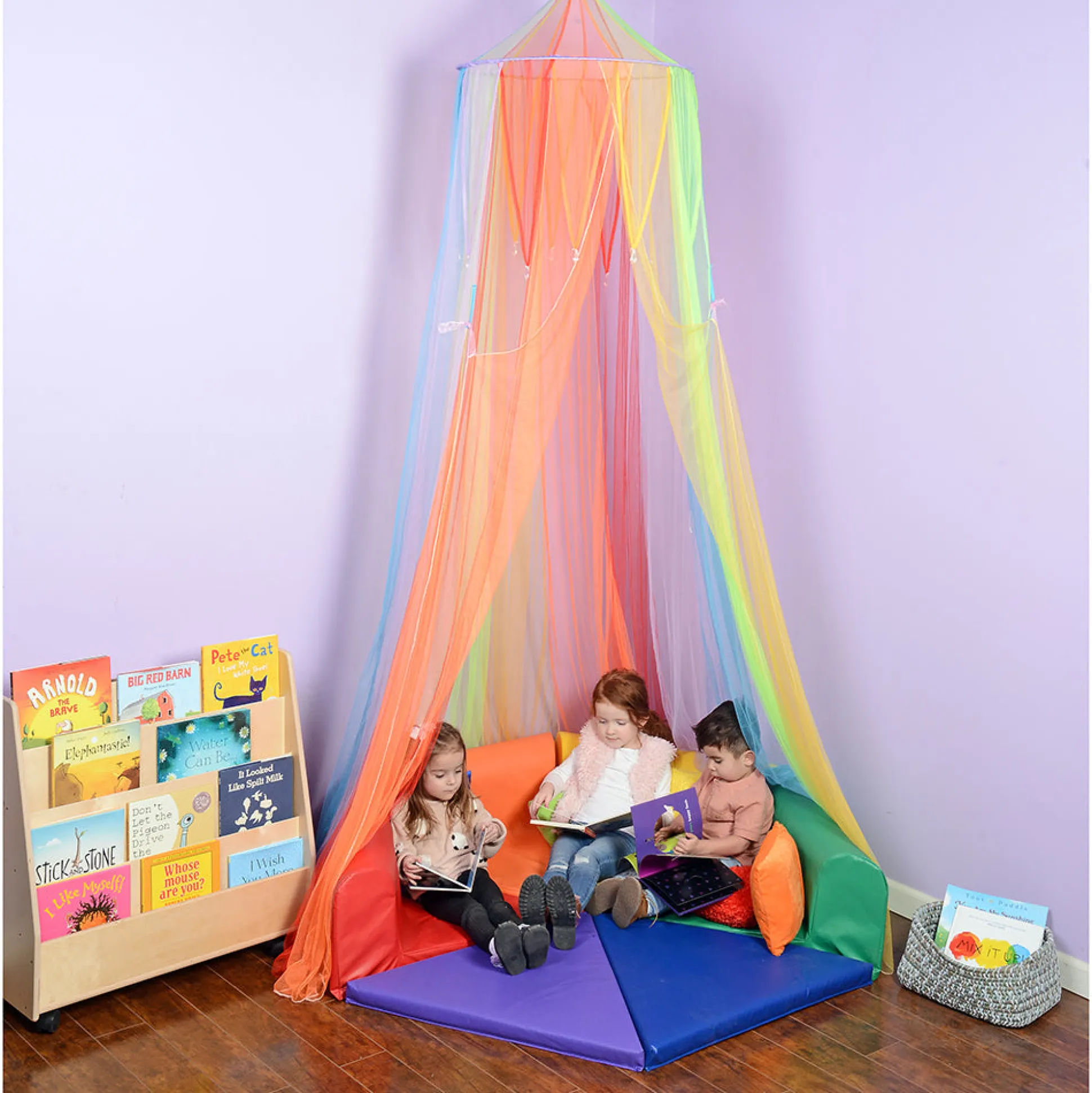 Rainbow Retreat Reading & Play Canopy | 8' Tall with Tie-Back Entrance & Colorful Netting