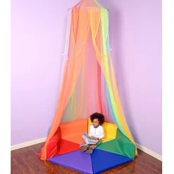 Rainbow Retreat Reading & Play Canopy | 8' Tall with Tie-Back Entrance & Colorful Netting