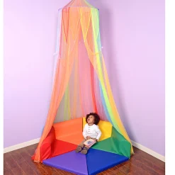 Rainbow Retreat Reading & Play Canopy | 8' Tall with Tie-Back Entrance & Colorful Netting