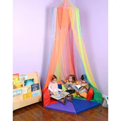 Rainbow Retreat Reading & Play Canopy | 8' Tall with Tie-Back Entrance & Colorful Netting