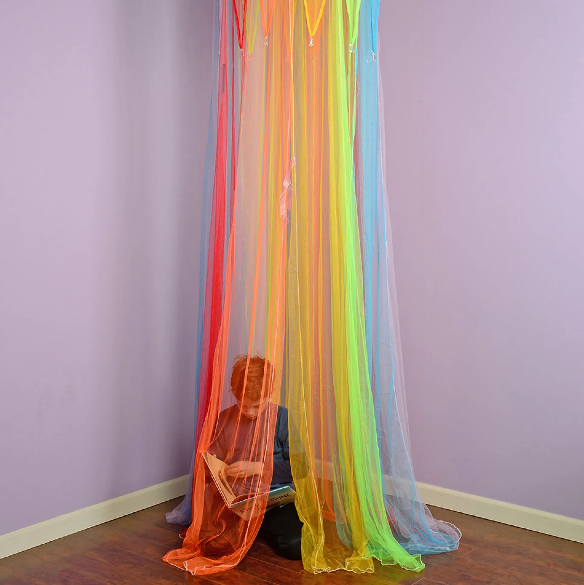 Rainbow Retreat Reading & Play Canopy | 8' Tall with Tie-Back Entrance & Colorful Netting