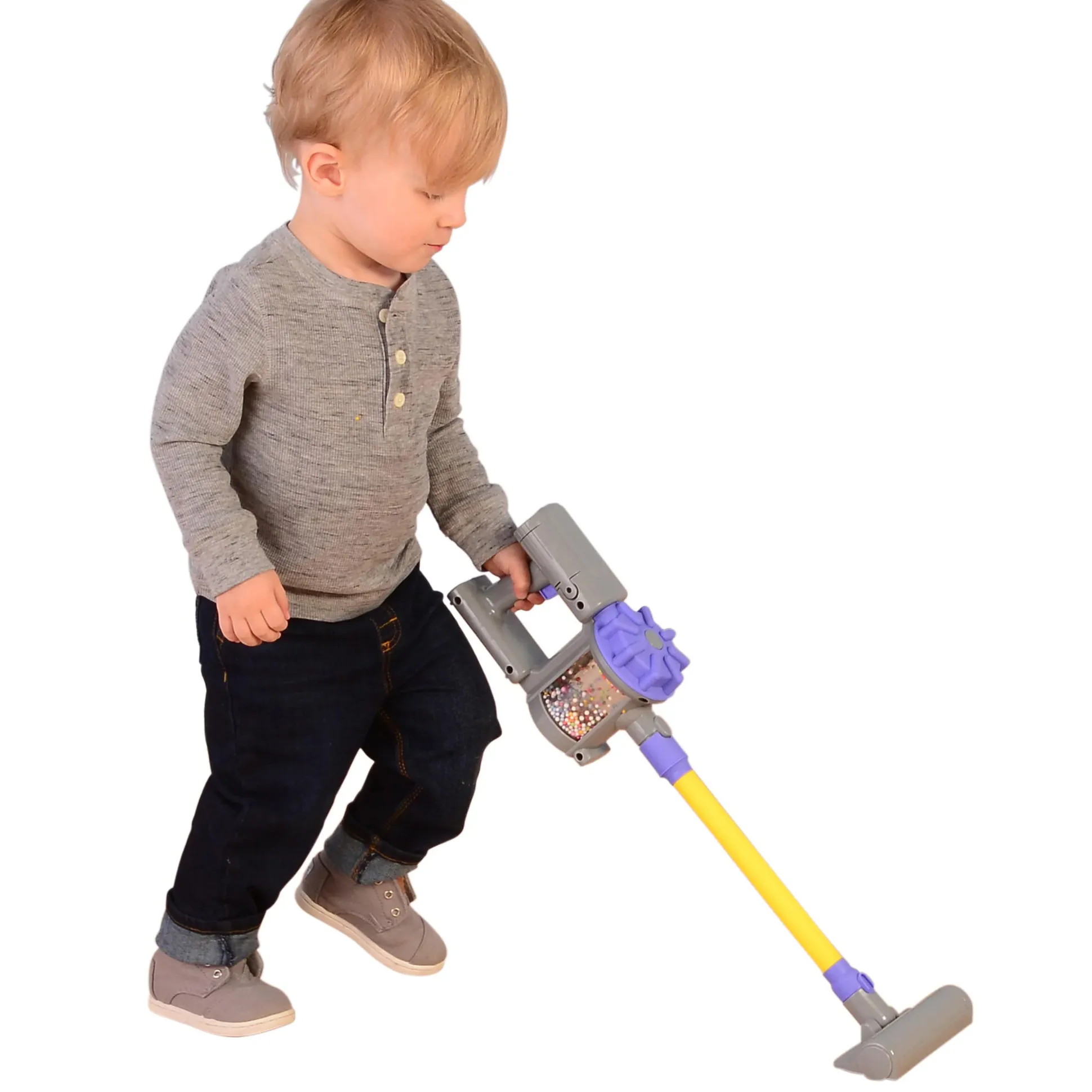 Realistic Handheld Pretend Vacuum with Attachments – Preschool Dramatic Play Cleaning Set