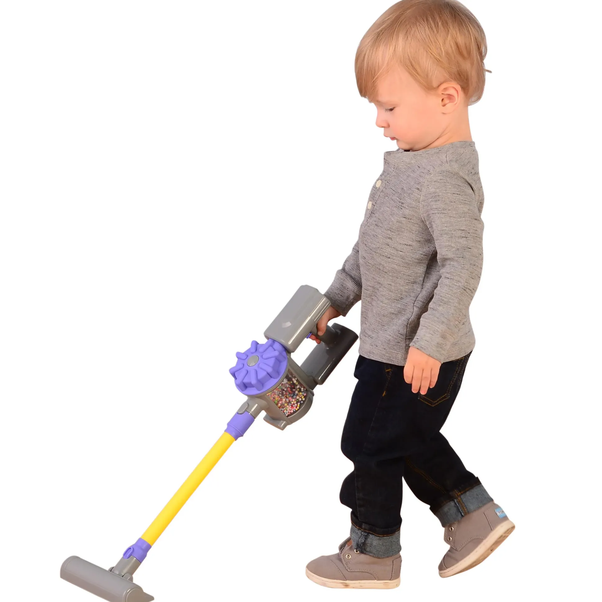 Realistic Handheld Pretend Vacuum with Attachments – Preschool Dramatic Play Cleaning Set