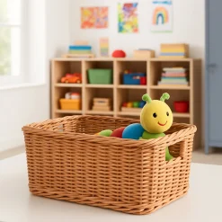Rectangle Plastic Woven Basket/w Handles
