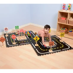 Road Builders Combo Set | 33-Piece Foam Roadway & Wooden Vehicle Playset