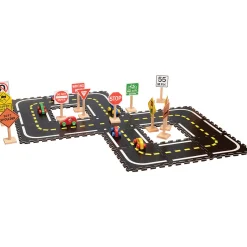 Road Builders Combo Set | 33-Piece Foam Roadway & Wooden Vehicle Playset