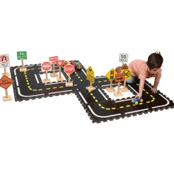 Road Builders Combo Set | 33-Piece Foam Roadway & Wooden Vehicle Playset