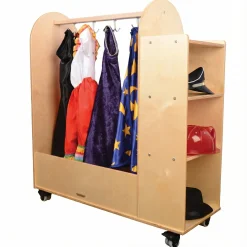 Rolling Dress Up Unit Storage Cart with Mirror and Hooks | For Kids' Clothes & Accessories