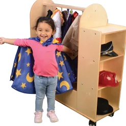 Rolling Dress Up Unit Storage Cart with Mirror and Hooks | For Kids' Clothes & Accessories