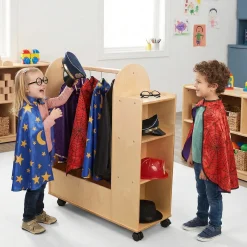 Rolling Dress Up Unit Storage Cart with Mirror and Hooks | For Kids' Clothes & Accessories