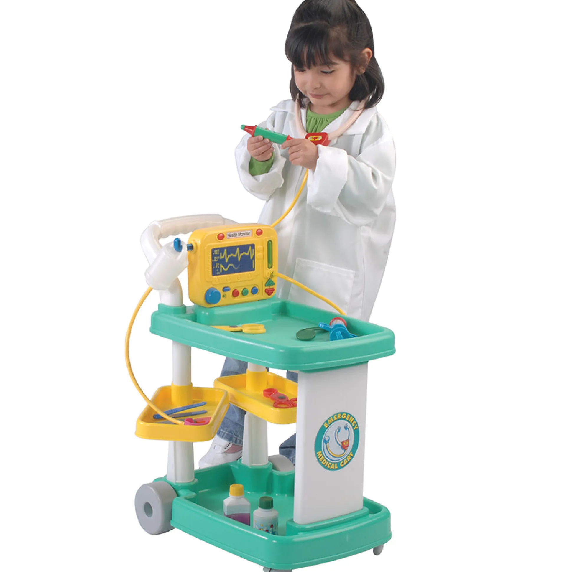 Rolling Medical Cart Play Set with Lab Coat & 12 Accessories