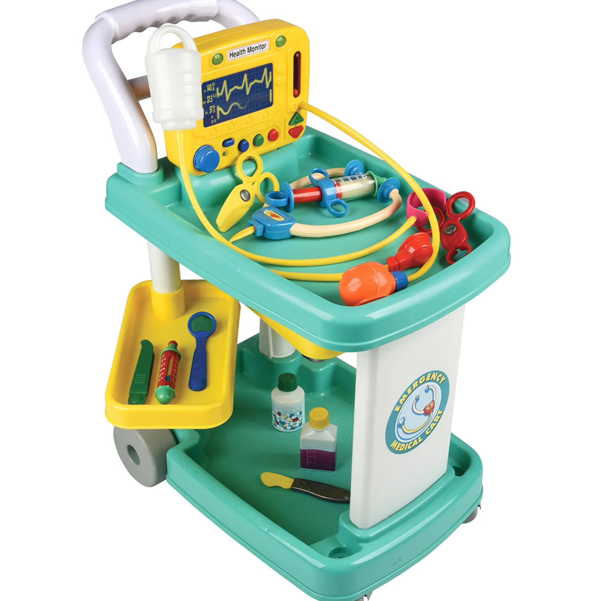 Rolling Medical Cart Play Set with Lab Coat & 12 Accessories