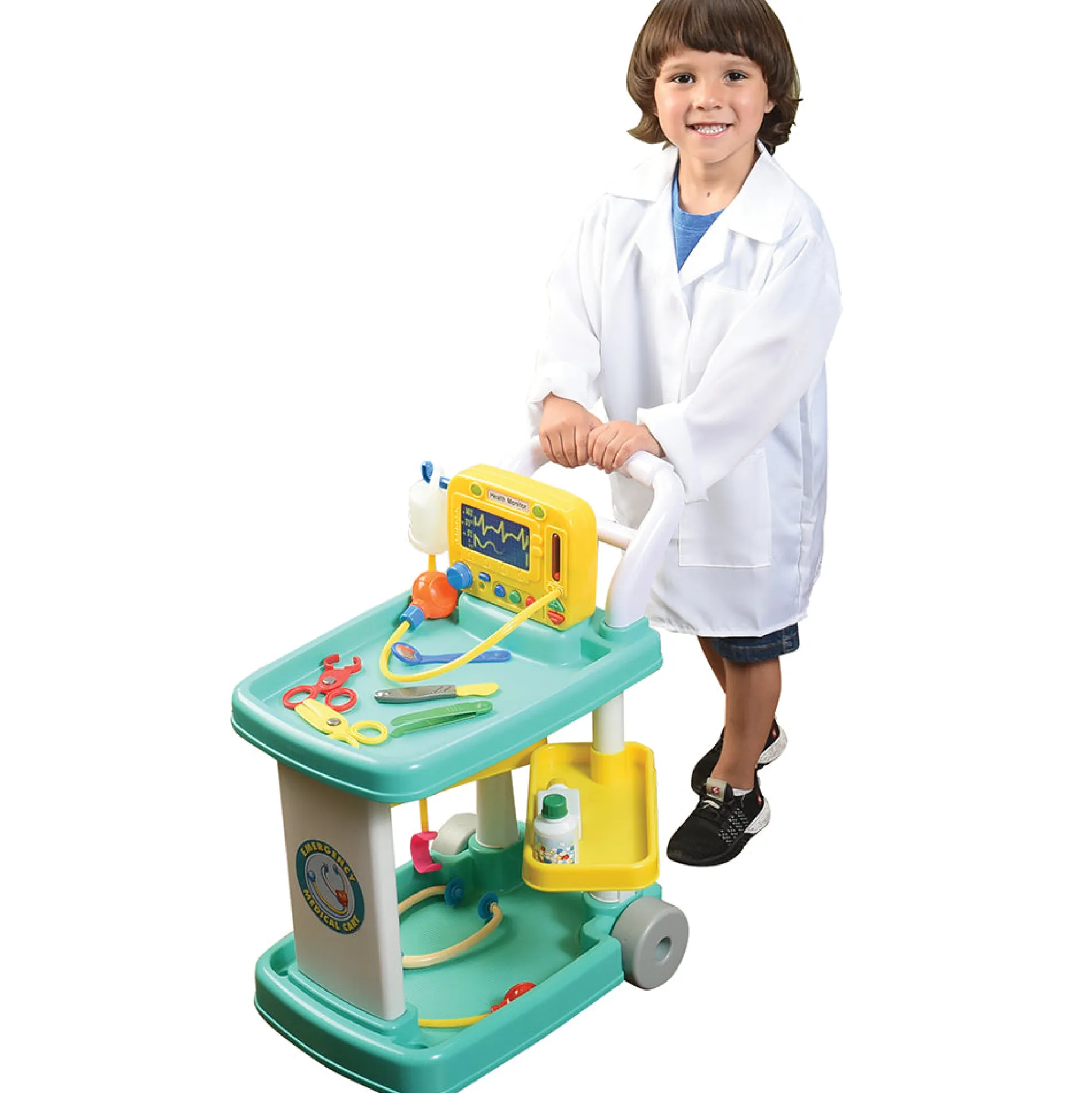 Rolling Medical Cart Play Set with Lab Coat & 12 Accessories