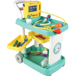 Rolling Medical Cart Play Set with Lab Coat & 12 Accessories
