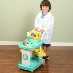 Rolling Medical Cart Play Set with Lab Coat & 12 Accessories